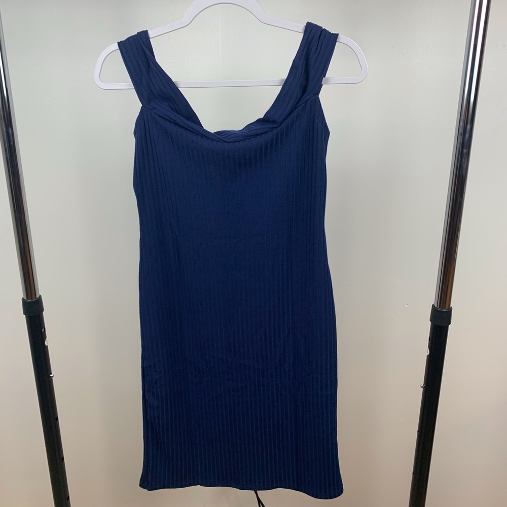 NWT Hot Kiss Women Size Large Off the Shoulder Blue Bodycon Stretch Fitted Dress
